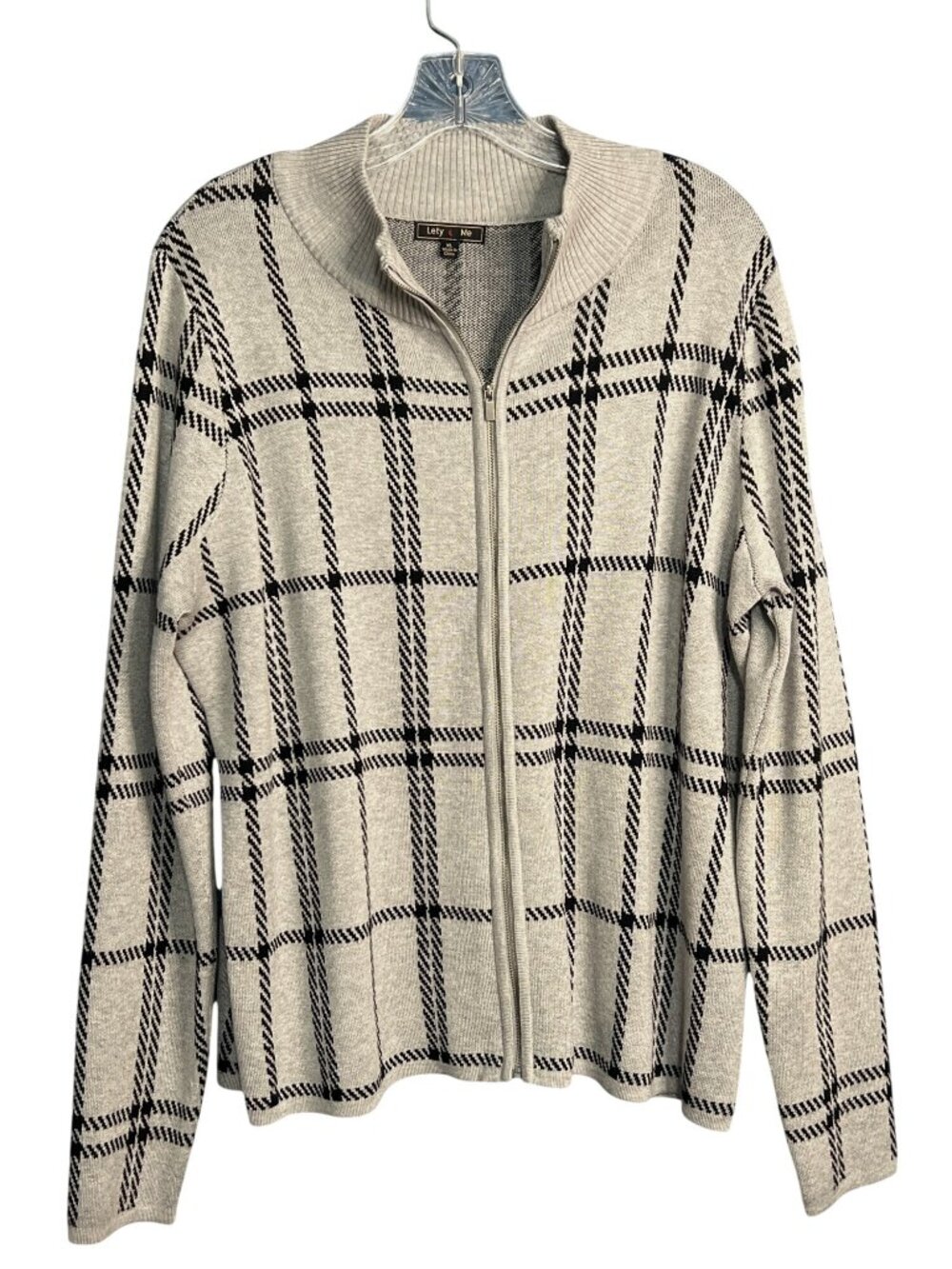 Lety & Me Womens XL Full-Zip Plaid Cardigan Sweater